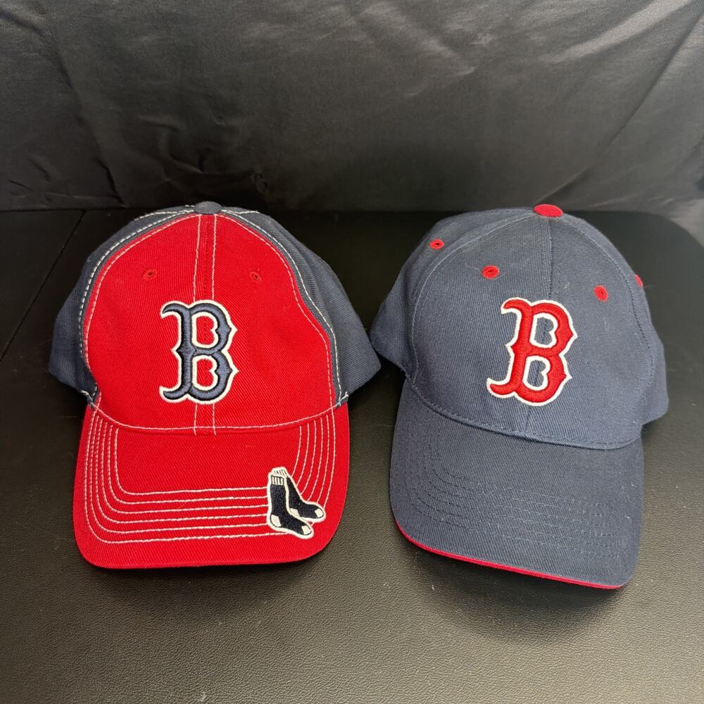 Boston Red Sox MLB Baseball Caps Adjustable Hats Lot of 2 Navy Red Preowned